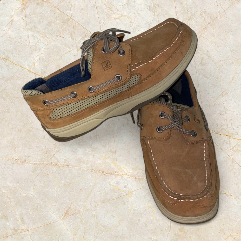 Sperry Lanyard Boys Top Siders Dark Tan Size 5 M YB46122A - Only Worn Once